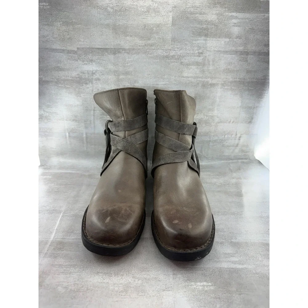 Born Women Taupe Leather Fringe Tassel Ankle Boots F72022 Size 11M